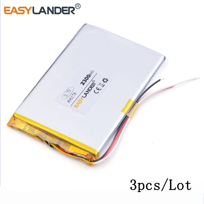 

3pcs /Lot 3-Wire 496178 2500mAh 3.7v lithium Li ion polymer rechargeable battery For tablet pc cell phone POWER BANK PIPO MIUI