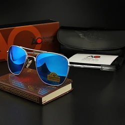 Pilot Sunglasses Men Top Quality Brand Designer AO Mirror Sun Glasses For Male American Army Military Glass Lens YQ1001