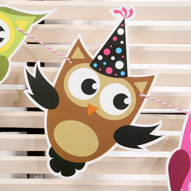 100Set/lot Happy Birthday Paper Owl Flags Bunting Banners Letter Garlands Baby Boy&Girl Kids Birthday Party Decorations