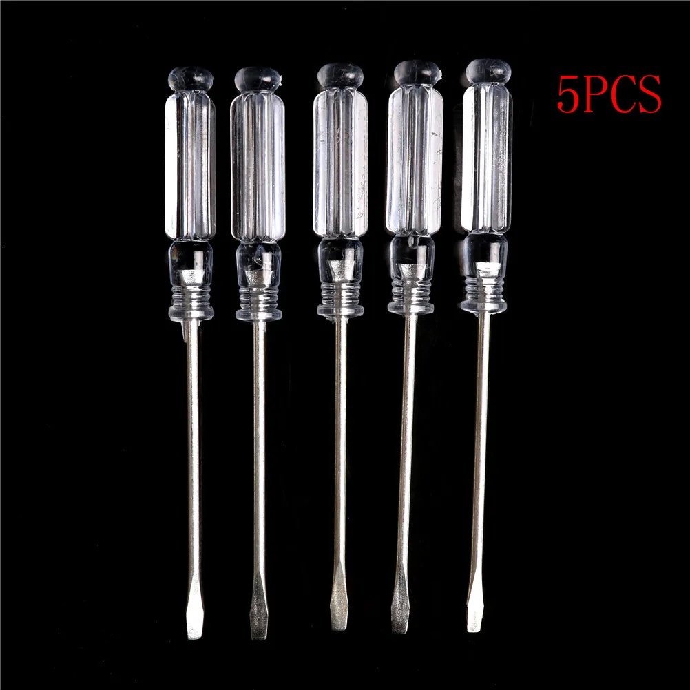 5pcs/lot Nonslip Handle Flat Head Slotted Screwdriver Mini Small Magnetic Precision Clear Screwdriver Home Repair Tool