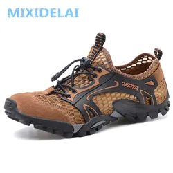 2024 verano primavera zapatos de hombre de gran tamaño Casual malla de cuero Artificial Patchwork transpirable al aire libre zapatillas de deporte masculinas calzado para caminar