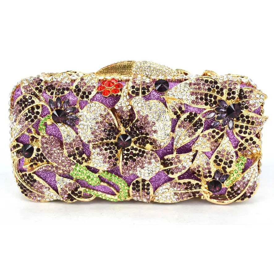 

Stylish Golden Crystal Evening Bag Luxury Clutch bags Bright petals crystal bag to cocktail party wholesale and custom 88199