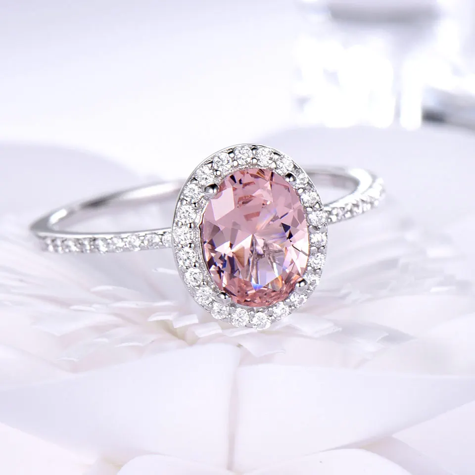 UMCHO 925 Sterling Silver Ring Oval Classic Pink Morganite Rings For Women Engagement Gemstone Wedding Band Fine Jewelry Gift