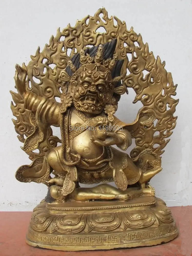 Tibet Buddhist Fane Bronze gild Mahakala Dharmapala Skull Tantric Buddha statue