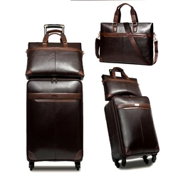 Letrend Men Business PU Leather Rolling Luggage Set Spinner Retro Trolley 16 inch Carry On Suitcases Wheel Women Travel Bag