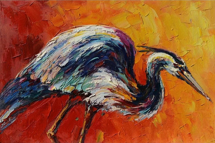 

Top Skills Artist Handmade Animals Crane Oil Painting On Canvas 100% Hand-painted Crane Bird Oil Paintings For Living Room