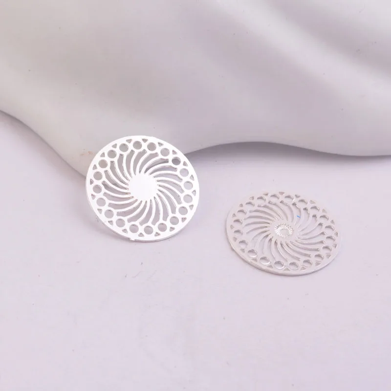 100 Stück AC1339 14mm Runder Verbinder Silberbeschichtet Kaleidoskop-Charm Halskette Ohrring Kleiner Runder Anhänger – Detail 4