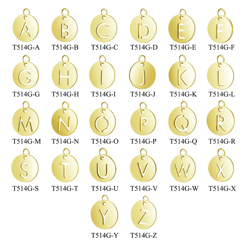 26pcs/lot Stainless Steel Gold Color Round Alphabet Charms DIY Initials with Jump Ring From A-Z Pendant Accessories Jewelry