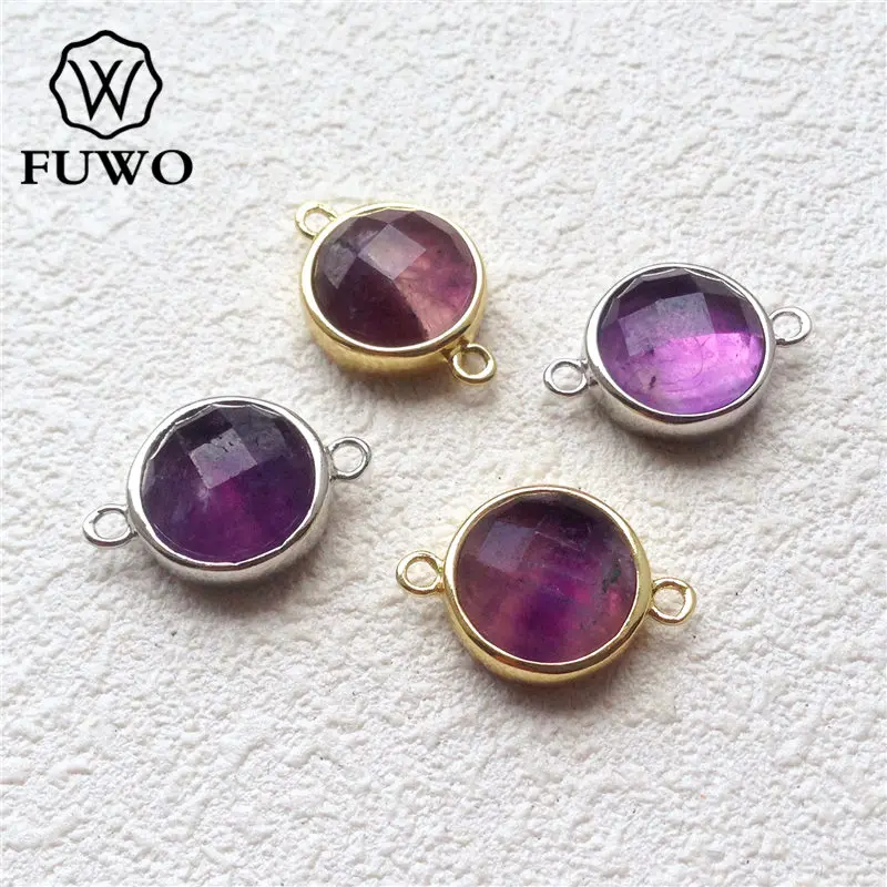 

FUWO Wholesale Small Size Amethysts Connector,Silver-Plated Double Bails Crystal Accessories For Women Jewelry Making 5Pcs PD182