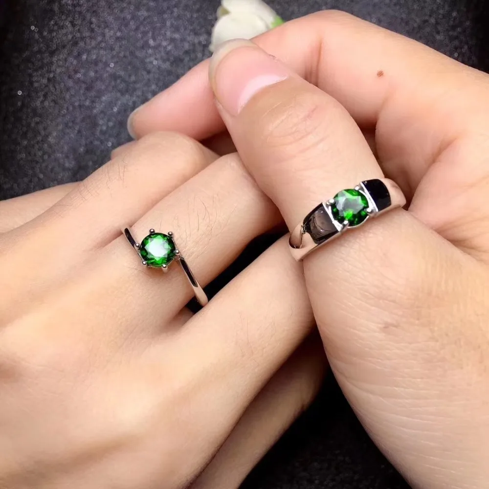 

lover Ring set Engagement Wedding Couple Rings for Lovers Natural and Real Diopside Lover's Ring 925 sterling silver