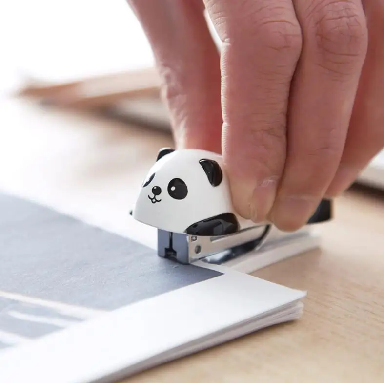 Kawaii Cartoon Panda Mini Stapler With Staples Kid Portable Small Bookbinding Stapler School Accessories Stationery Set Staplers