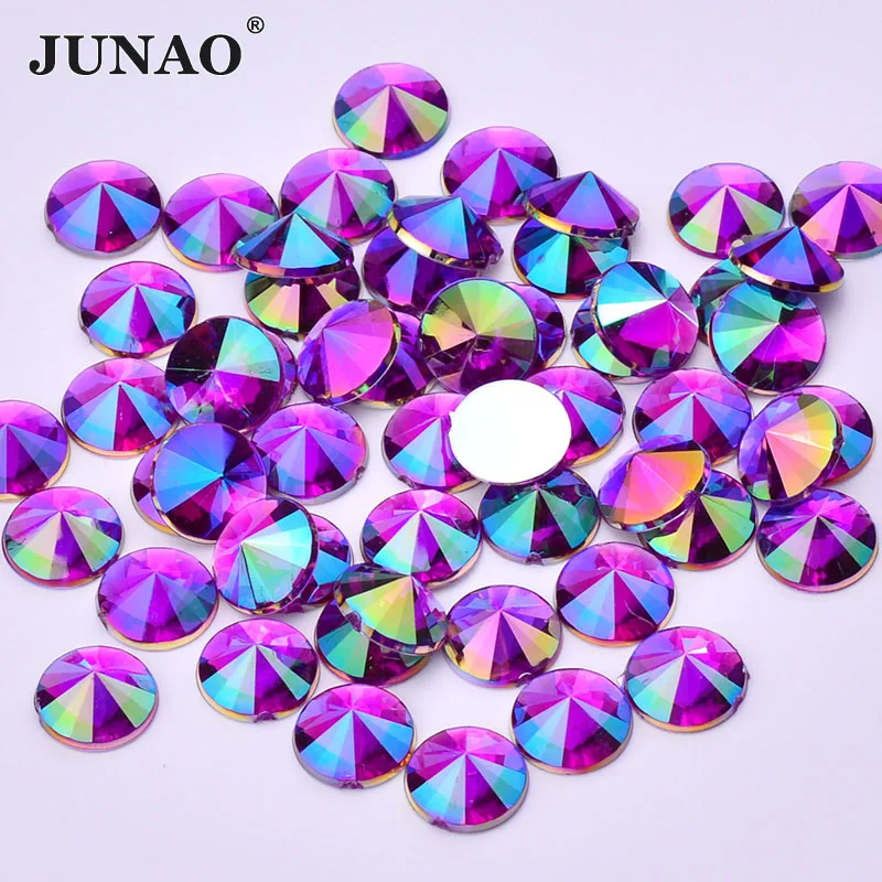 JUNAO 4 5 6 10 mm Glitter Mix color AB Face Rhinestones Flat Back Acrylic Stones Rivoli Crystal Applique Nail Art Decoration