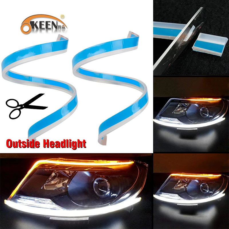 

2pcs LED DRL Car Daytime Running Light For Cars LED Lighting Strip Flexible Turn Signal Lamp Car Accessories Auto Headlight 12V