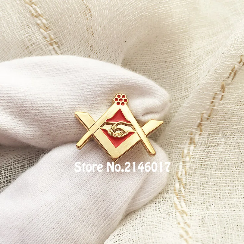 10pcs Wholesale Free Masons Square and Compass Lapel Pin Metal Badge Masonic Shake Hands Friendship Enamel Brooch Pins Brooch