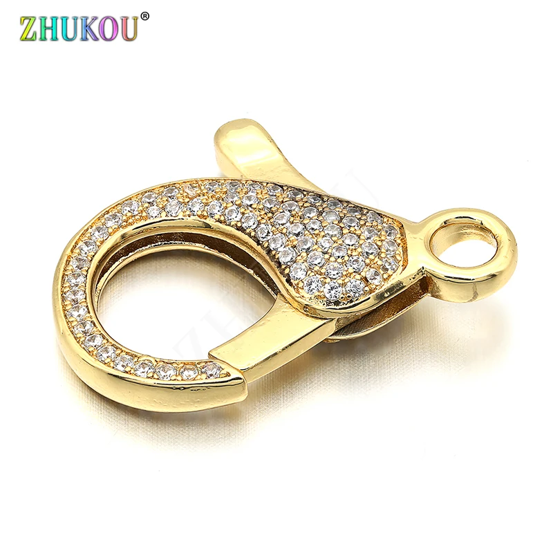 21*31mm Brass Cubic Zirconia Lobster Clasps Hooks DIY Jewelry Findings Accessories, Mixed Color, Hole: 4mm, Model: VK56