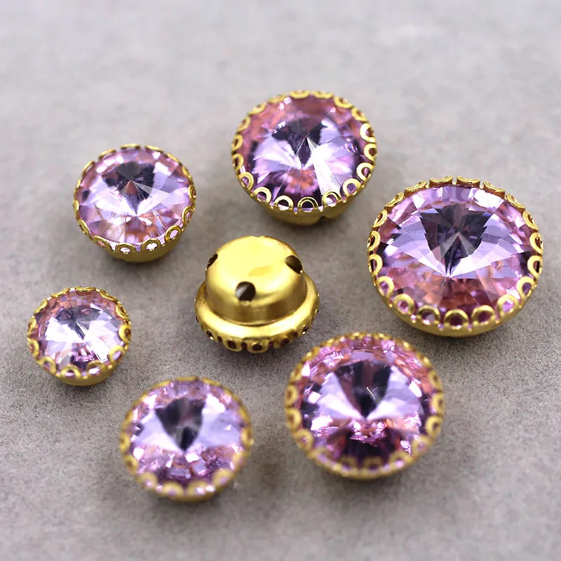 New arrival Crystal Violet Round glass crystal sew on rhinestones gold base lacy claw rhinestone strass Diy clothing accessories