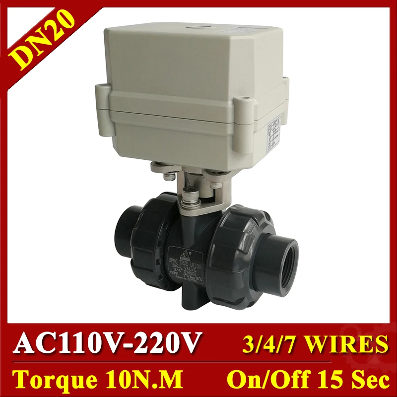 

Tsai Fan 3/4" PVC True Union Electric 2 Way Ball Valve AC110-230V 3/4/7 Wires DN20 Motorized Ball Valve For Water Treatment CE