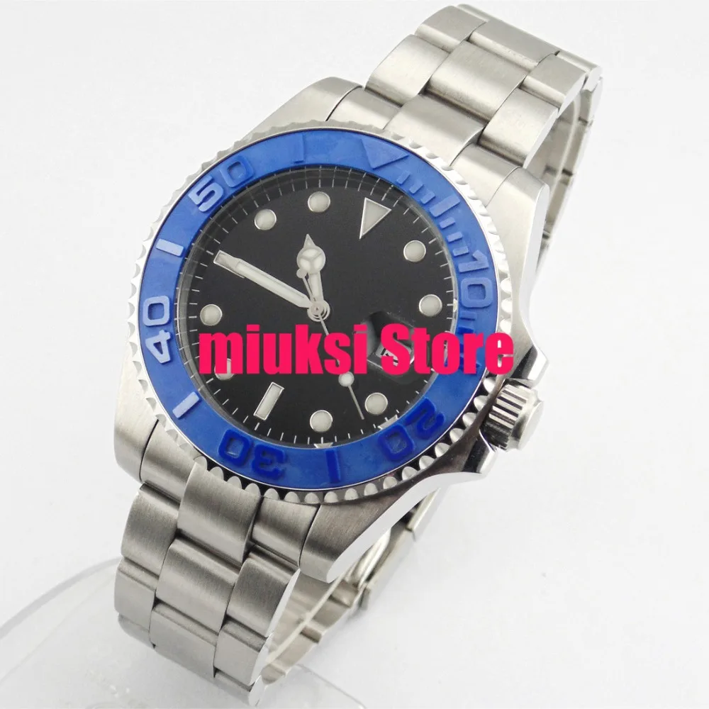 

43mm Auto date day windows Sterile black dial sapphire glass ceramic Bezel automatic mens watch