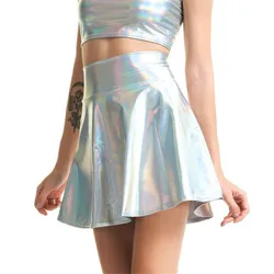 PU Shiny Metallic Color Sexy Bodycon Mini Skirts Women High Waist A-line Flare Skirt New Fashion Summer Streetwear Short Skirts