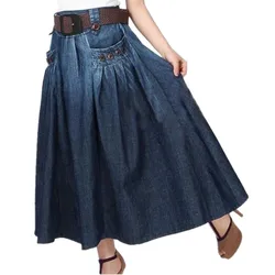 TIYIHAILEY-Women's Long Denim Skirt with Belt, All-match Loose Casual Jeans Skirt, Elastic Waist, Fashion, S-3XL,2026 New