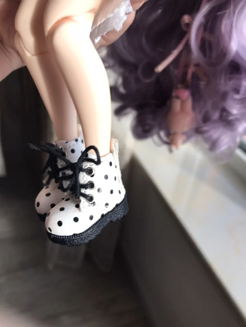 

1 Pair Blyth Dolls Cute Polka Dot Boots Short Martin Boots for Azone Lati ob24 ob27 1/6 1/8 BJD Dolls accessories boots for doll