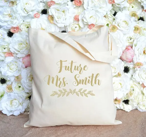 personalize future Mrs wedding day bride bridesmaid canvas engaged Tote Bags bridal shower hen party company gift bags