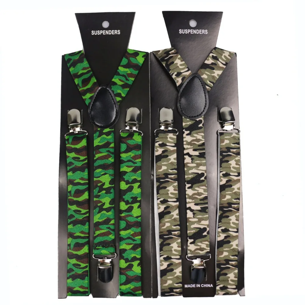 Winfox New Fashion 1 Inch Wide Army Green Men Women Unisex Clip-on Camouflage Suspenders Elastic Braces Camo