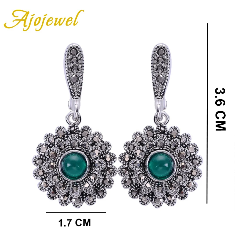 Ajojewel Crystal Green Earrings For Women Black Rhinestone Sunflower Drop Earrings Vintage Earrings Jewelry Gift