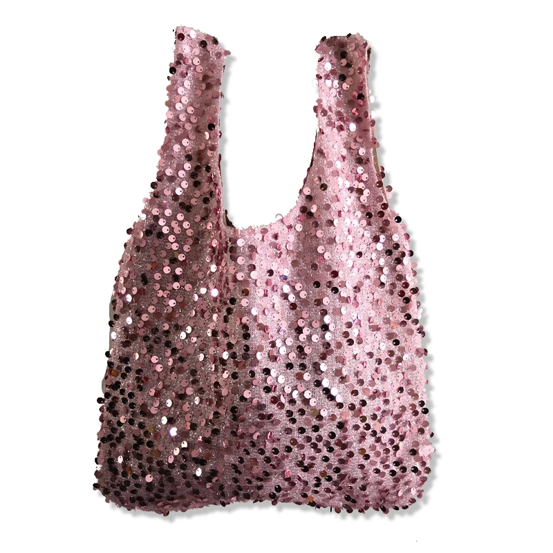 Pink Gold Mermaid Sequins Girls Bag Women Vintage Bead Vest Hands Bags Bolsos Mujer Original Handmade PVC Handbag Japan Style