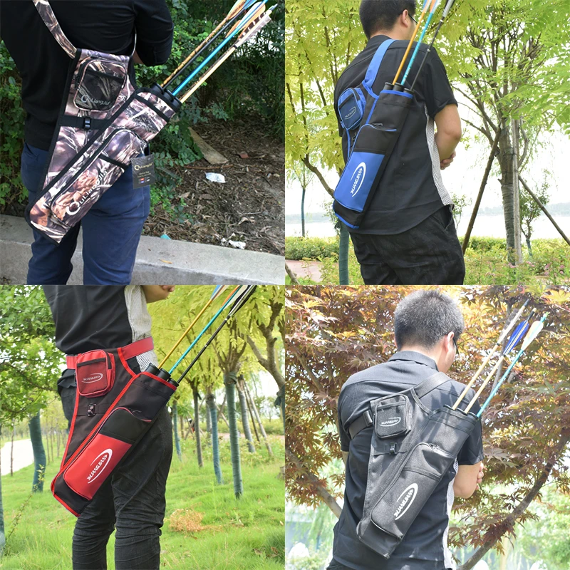 3-Tubes Hip Quiver Waist Hanged   Arrow Bag  Archery Bow  Arrow  Carry Bag with Pockets Adjustable Belt  for Outdoor Shooting