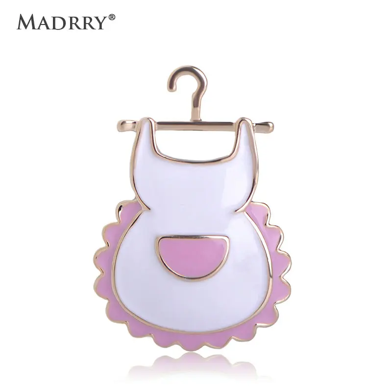 Madrry Kawaii Apron Shape Brooch White and Pink Enamel Brooches For Women Girls Kitchen Routine Clothes Accessories Lapel Pins