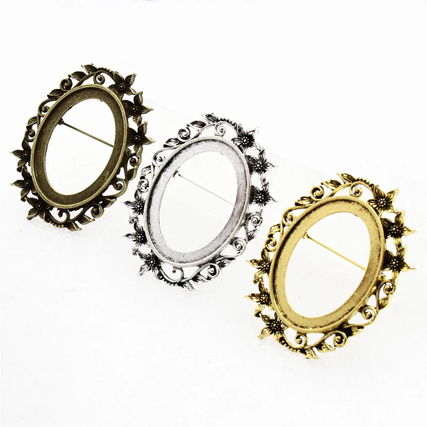 Fit 30x40mm Vintage owalne puste ustawienie Bezel puste podstawa szkło Cabochon broszka baza dla akcesoria do wyrobów DIY 6 sztuk/partia k06085