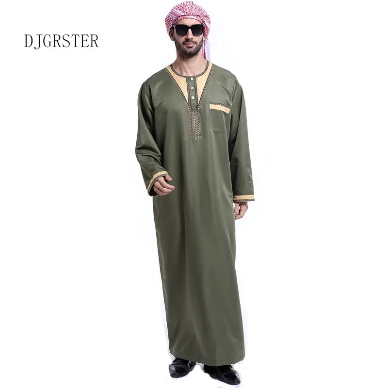 DJGRSTER High quality Muslim Islamic Clothing for men Arabia Jubba Thobe dubai Men's Kaftan Abaya clothing 4 colors