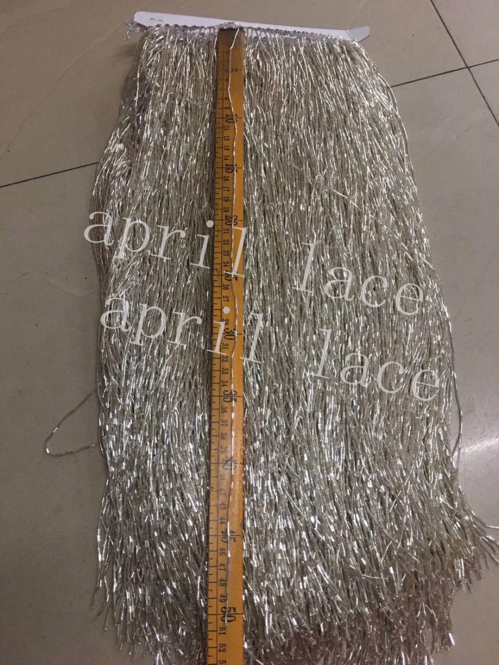 yy050 # 5 yards /bag silver 50 cm width tube beads ribbon fringe tassel for wedding dress /garment/decorative /dress decoration