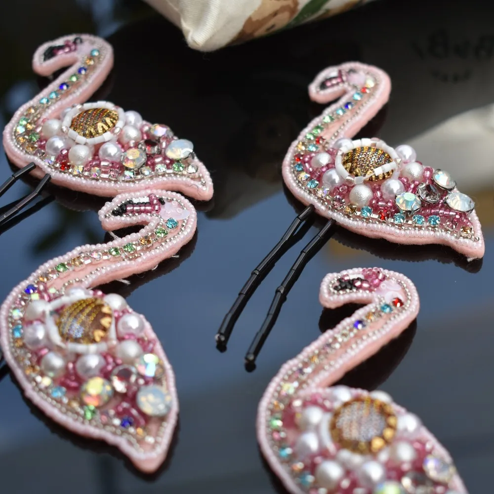 Sequin Flamingo Bird Swan Patches for Clothes Sew on Clothing Rhinestone Beaded Applique Beading Badge Stripes Accessories