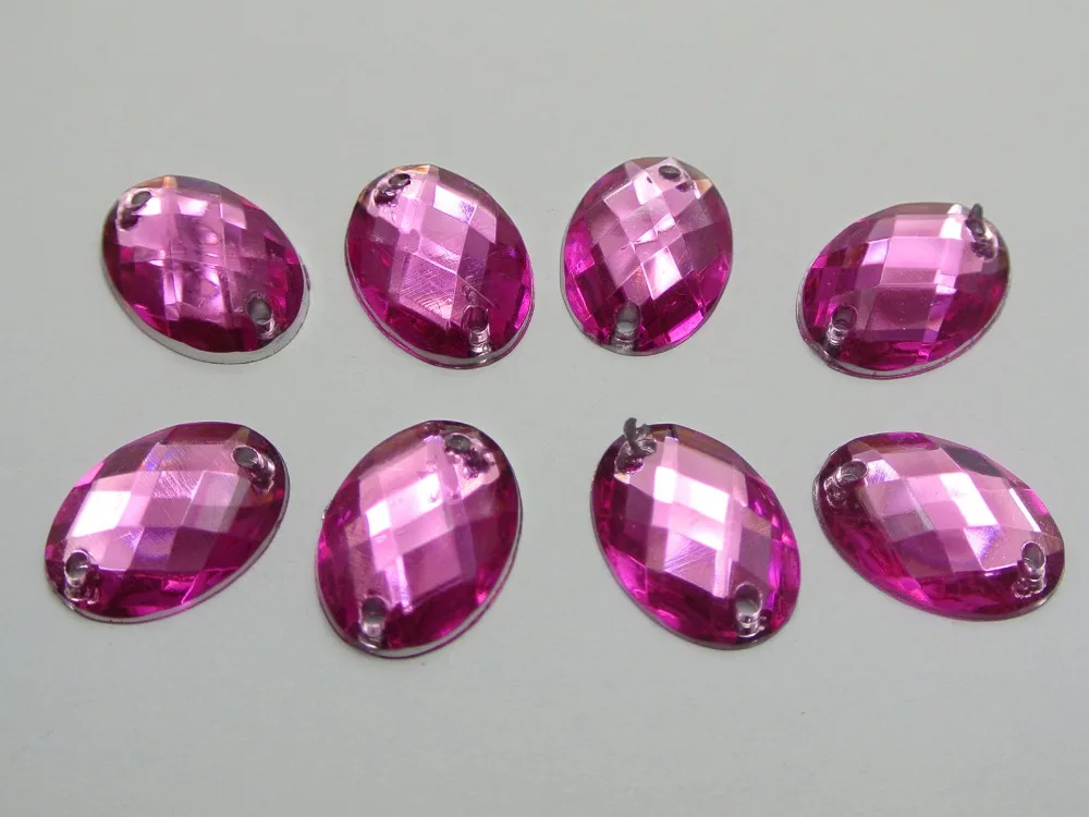 

100 Hot Pink Flatback Acrylic Oval Sewing Rhinestone Button 13X18mm Sew on bead