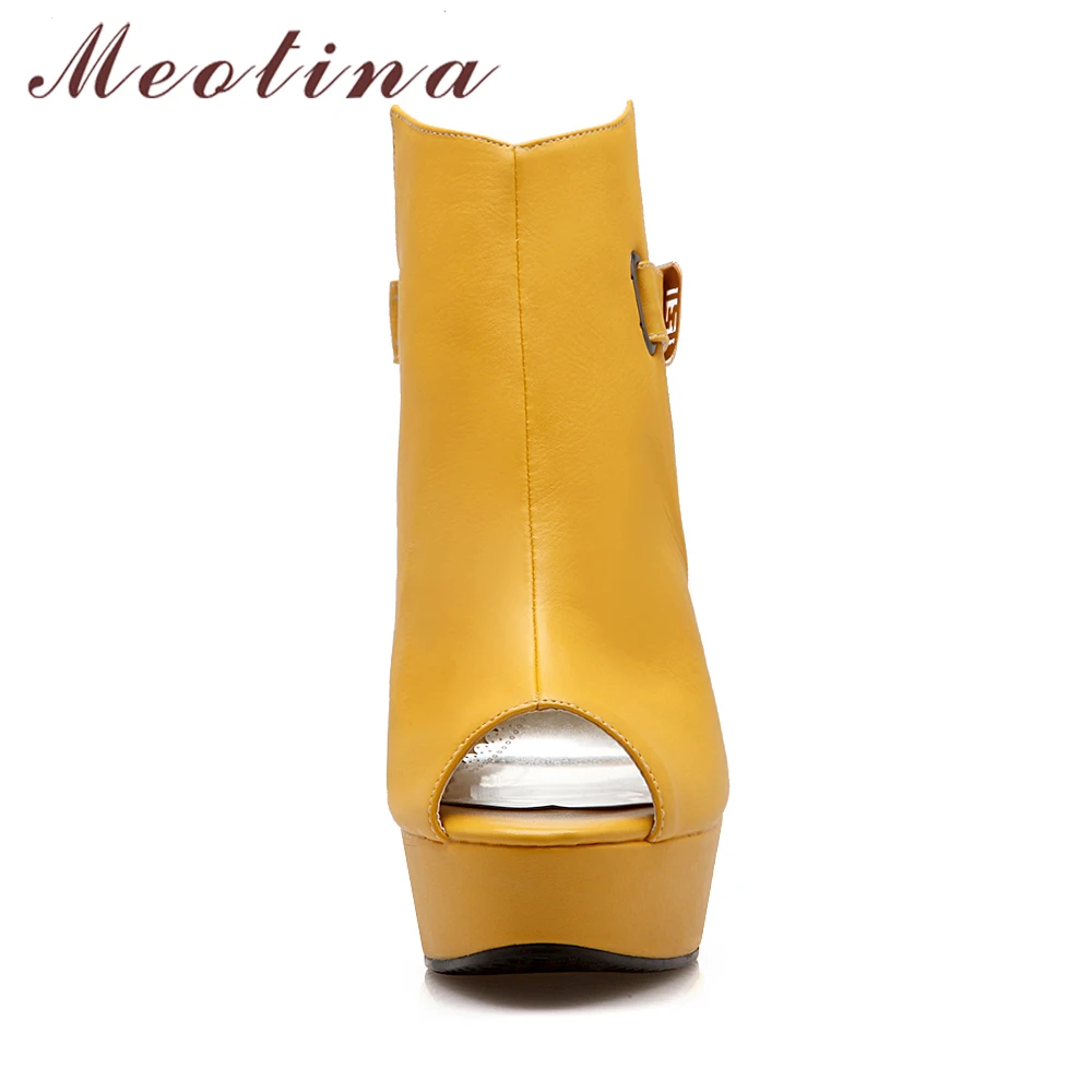 Meotina Shoes Women High Heels Pumps Spring Peep Toe Gladiator Shoes Female Chains Sequined High Heels Platform Shoes Yellow 43