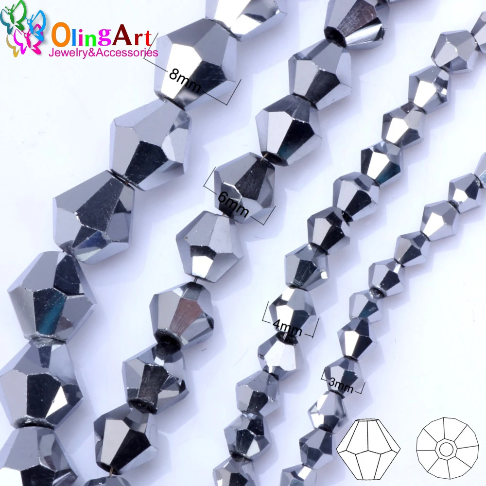 

OlingArt 3mm/4mm/6mm/8mm Bicone Upscale Austrian crystal Plating Silver color beads Loose bead bracelet DIY Jewelry Making