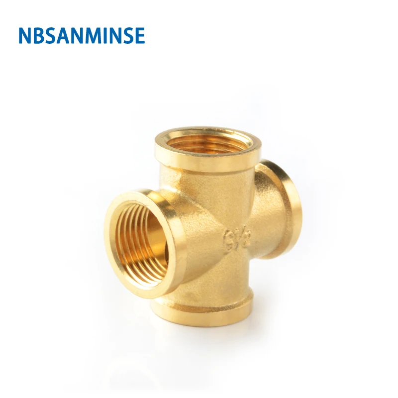 NBSANMINSE 10pcs/lot SM1005 3/8 1/2 Female Cross Connector 1Mpa Brass For Water Heating Copper Joint Fitting