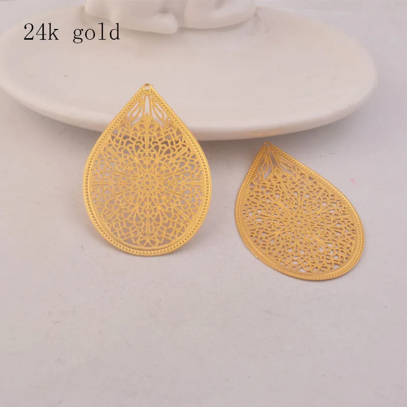 30 Stück AA1533 49*33mm Filigraner Wassertropfen Großer Anhänger aus Messing Tropfenförmiger Anhänger DIY Ohrring-Zubehör Fermoirs Pour Fabrication Bijoux – Detail 4