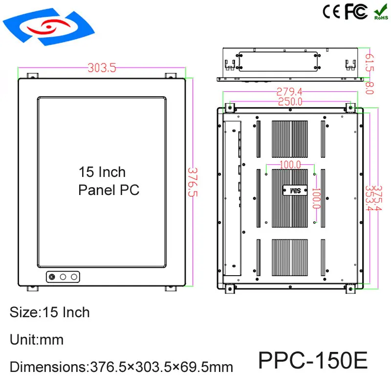 Painel industrial sem ventilador de 15 polegadas, loja de fábrica com 4 entradas usb 3.0 para atm, máquinas publicitárias e sistema pos