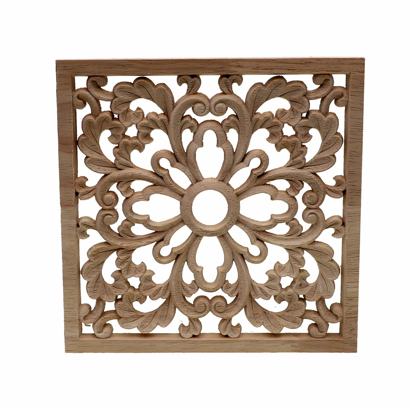 RUNBAZEF Vintage Wood Carved Decal Corner Onlay Applique Frame Furniture Wall Unpainted  Home Cabinet Door Decor Crafts Square