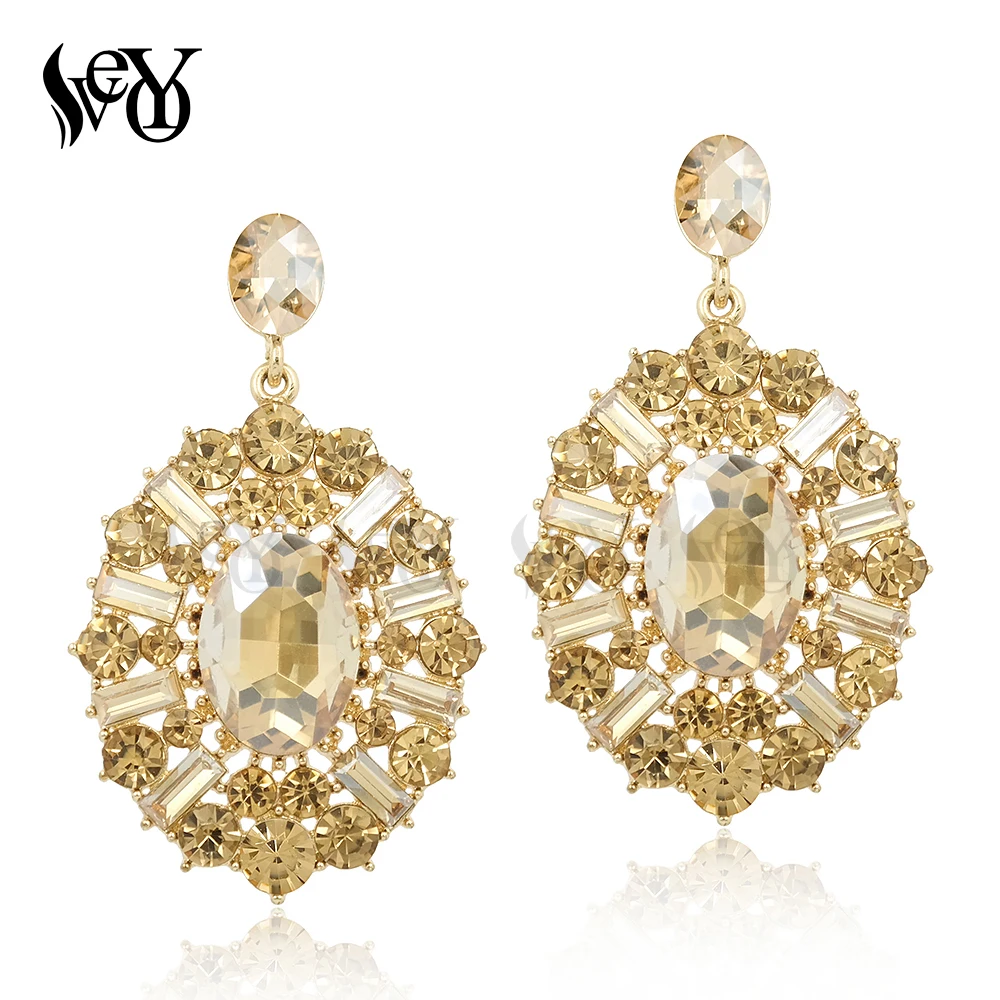 VEYO Crystal Earrings For Woman Round Rhinestone Drop Earrings Luxury Classic brincos Pendientes High Quality