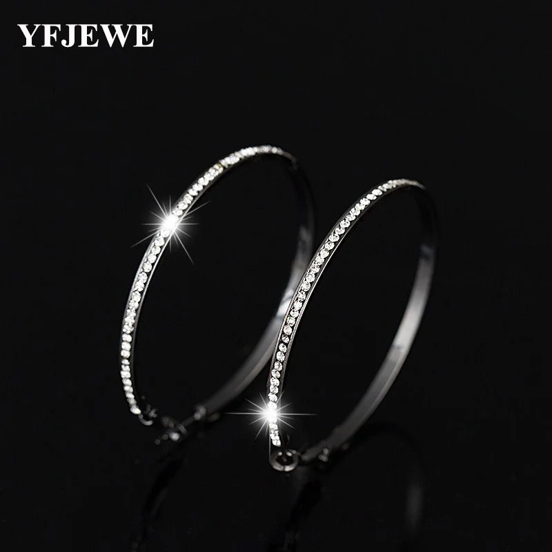 YFJEWE Silver Color High Polished Hoop Earrings Paved With Austrian Crystal For Wedding Party Jewelry Wholesale Earrings #E005