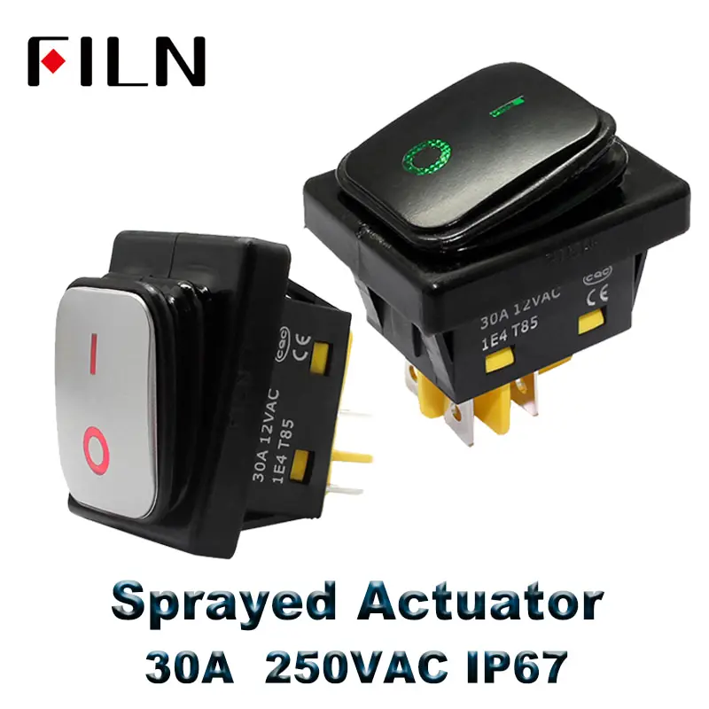 30A 250V Waterproof Rocker Switch Heavy Duty Dpst Rocker Switch on off with 12V 24V Led Lamp Red Green Blue White