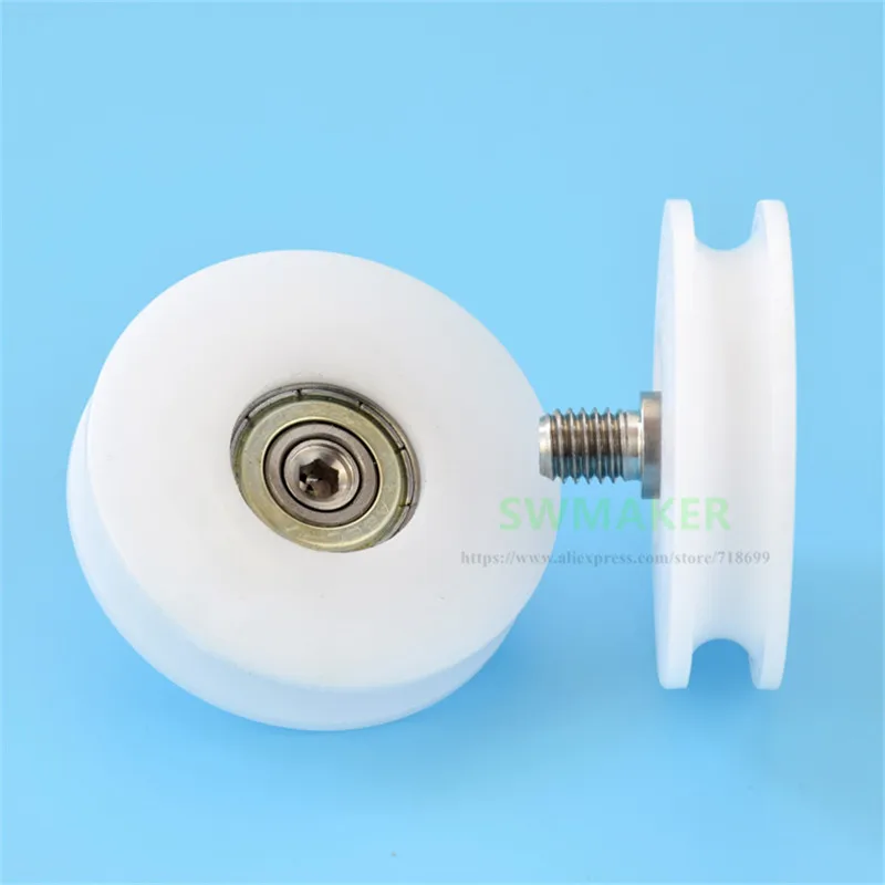 8*50*12mm M8*50*12mm M6*50*12mm M8 screw M6 thread U groove roller guide wheel, 50mm diameter, POM nylon, wide slot=5mm