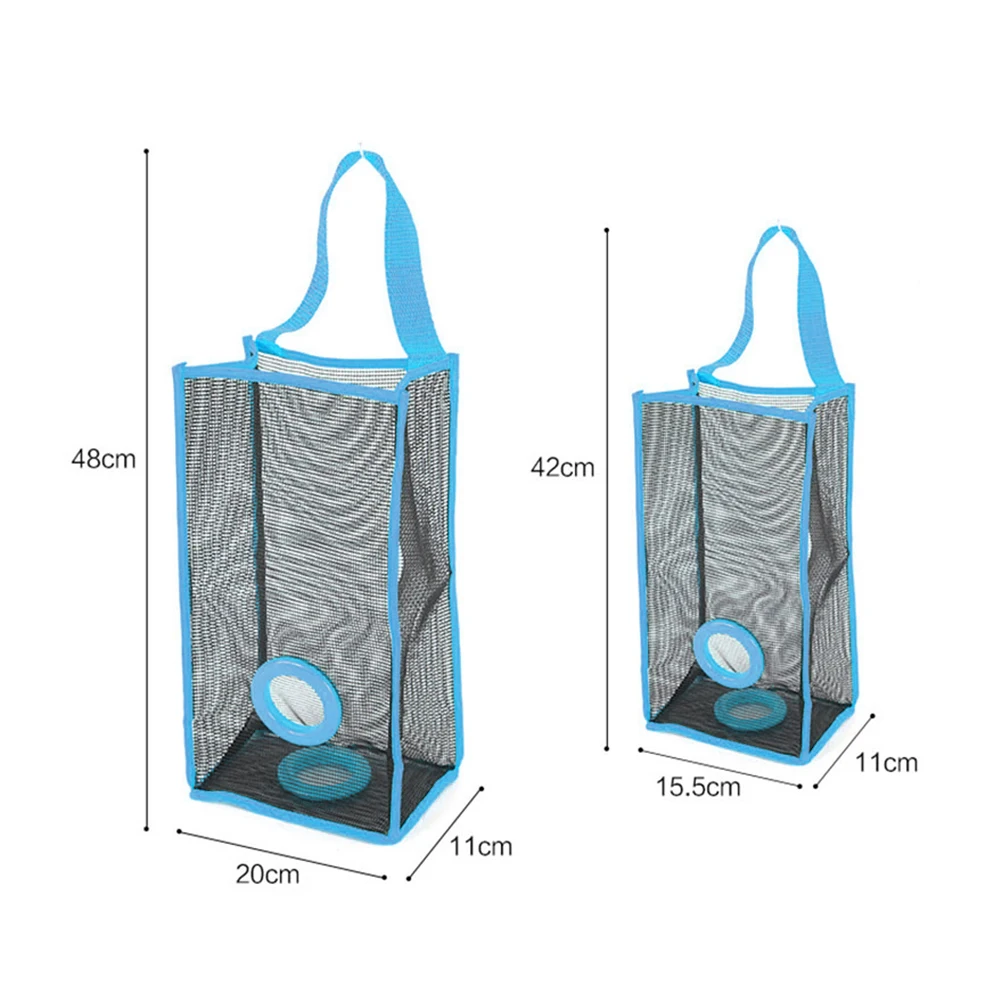 Hanging Folding Mesh Garbage Bag Organizer Trash Bags Holder Recycling Containers Storage for Kitchen - Size S(Blue)