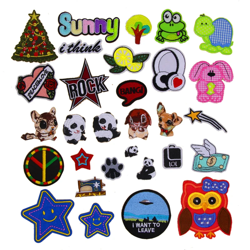 New arrival 10 pcs Animals Star Rock Sunny Bang embroidered patch iron on Motif Applique fabric cloth embroidery accessory diy