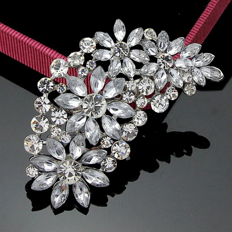 TREAZY Large Bridal Imitation Gemstone Flower Pin Brooch Diamante Rhinestone Wedding Brooch Pins Women Broach Party Accessories