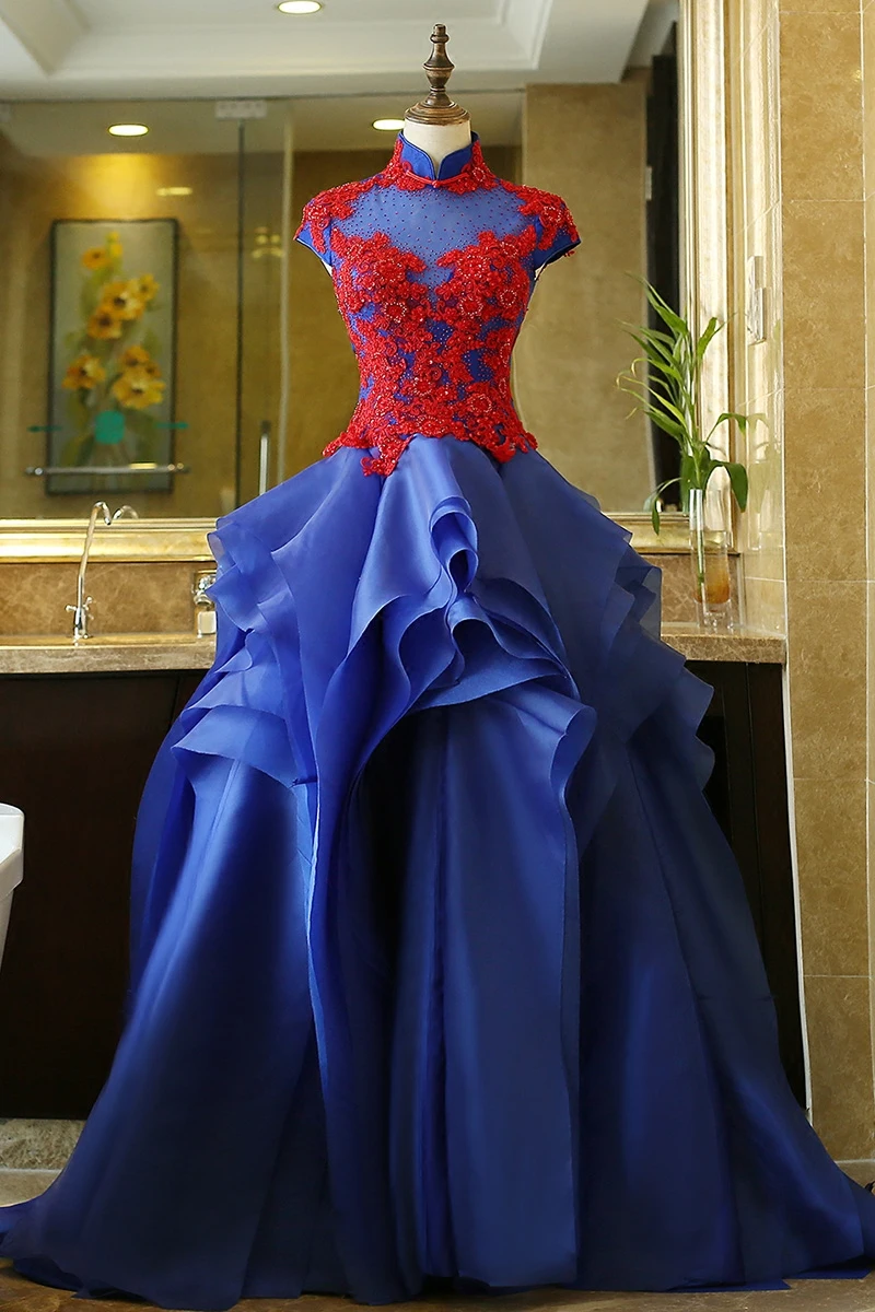 100%real royal blue red rhinestone flower embroidery theme court ball gown medieval dressqueen Victorian dress gown Belle Ball